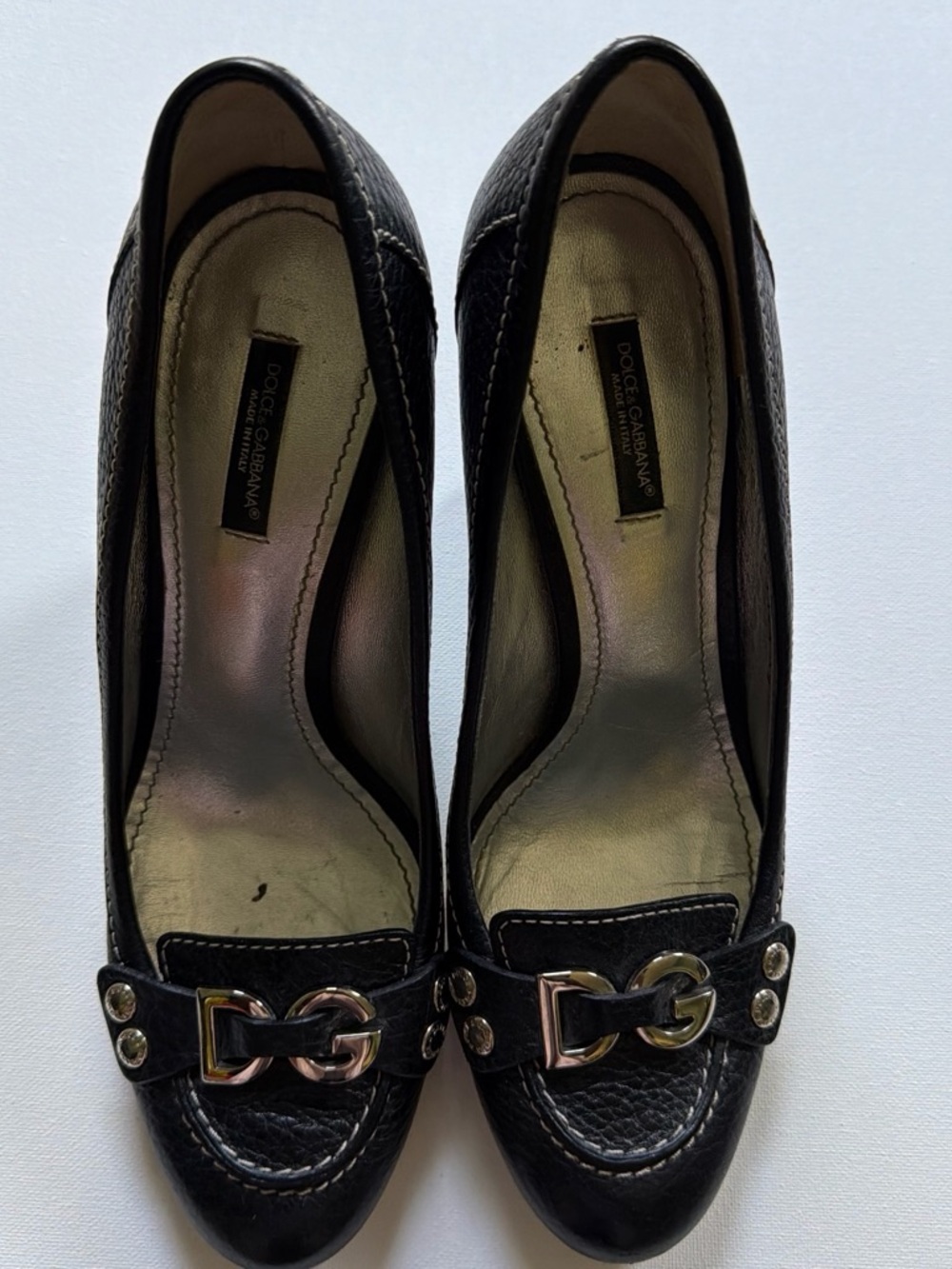 Dolce & Gabbana Black Leather Women's wedges with Gold-Tone Hardware